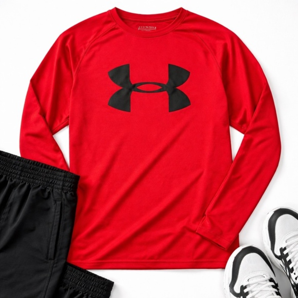 Under Armour Youth XL Red Logo T-Shirt YXL Loose Athletic Tee